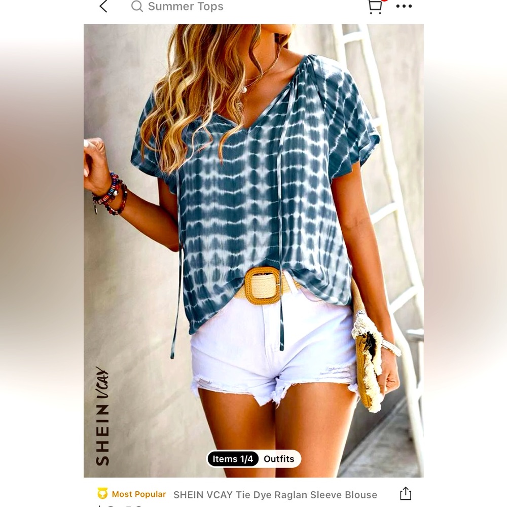 SHEIN VCAY Tie Dye Raglan Sleeve Blouse